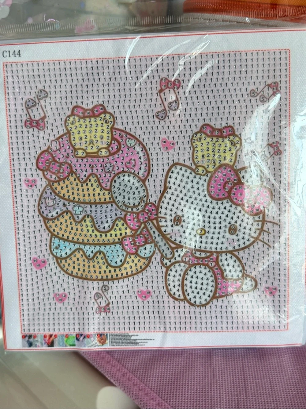 Hello Kitty Pink & Yellow Diamond Art Kit + Stand Frame